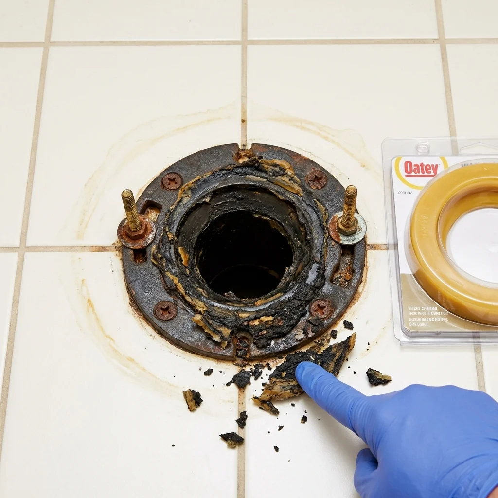 Failed wax ring showing water seepage at the base of a toilet in a Pleasantville, IA home
